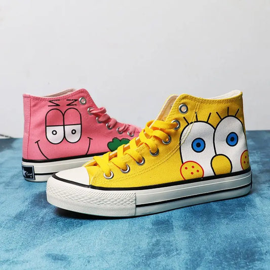 Summer new student Spongebob Squarepants High top canvas shoes cute girl cartoon street sneakers.