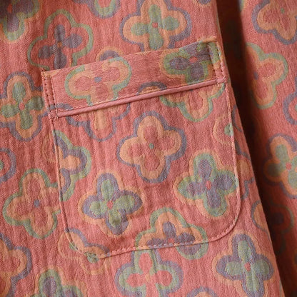 100% Cotton Crepe Homeclothes 2023 Autumn/Winter Women's Pajamas Suit Long-Sleeved Trousers 2-piece Yarn-Dyed Jacquard Pajamas