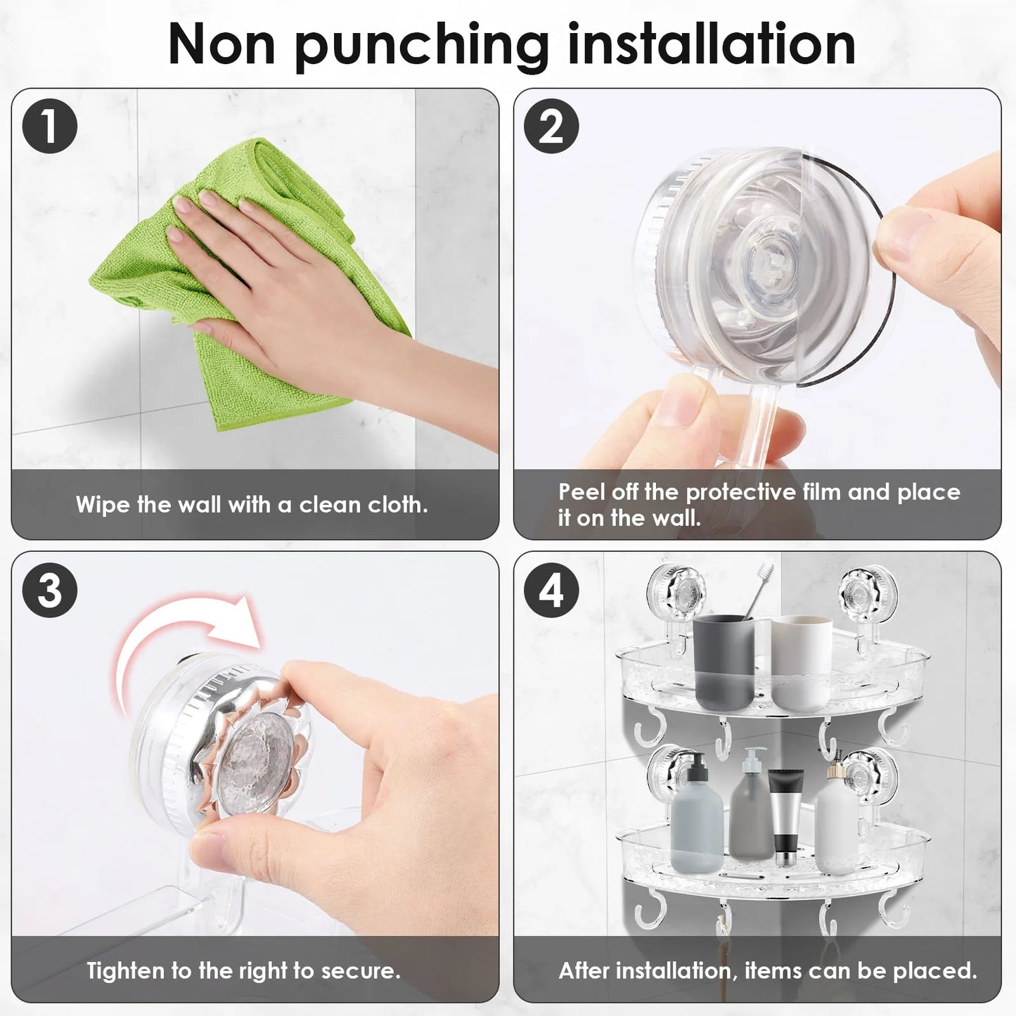 2Pcs Dusche Ecke Regal Wand Saugnapf Lagerung Rack Kein Bohrer Bad Shampoo Kosmetische Veranstalter Halter