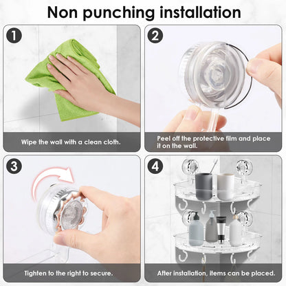 2Pcs Dusche Ecke Regal Wand Saugnapf Lagerung Rack Kein Bohrer Bad Shampoo Kosmetische Veranstalter Halter