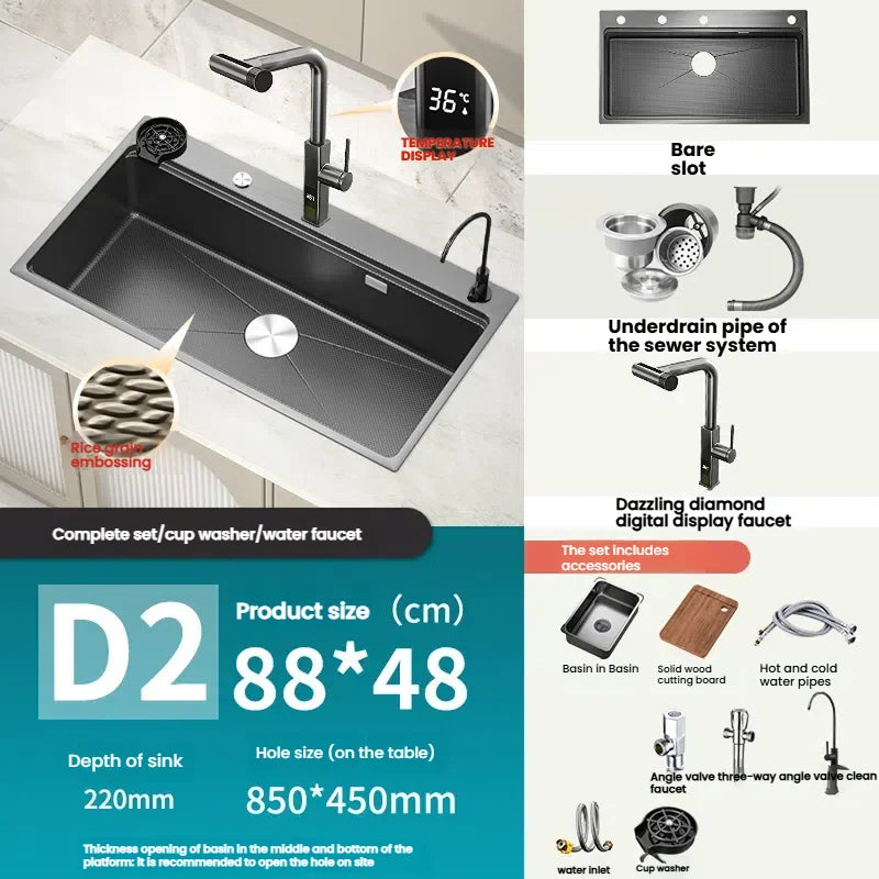 Stainless Steels Kitchen Sink Household Wash Dish and Wash Vegetables Basin Large Single Slot Multifunctional Dishwashing Bowl
