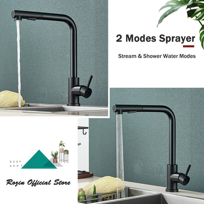 Black Flexible Pull Out Kitchen Faucet Stainless Steel 2 Modes Nozzle Faucets 360 Degree Rotating Hot Cold Water Sink Mixer Tap