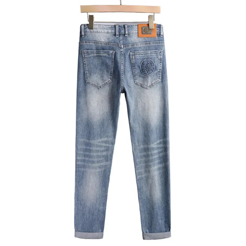 2024 Men's Fashionable Simple Stretch Slim Fit Denim Trousers European Style High Quality Casual Export Men Pants.