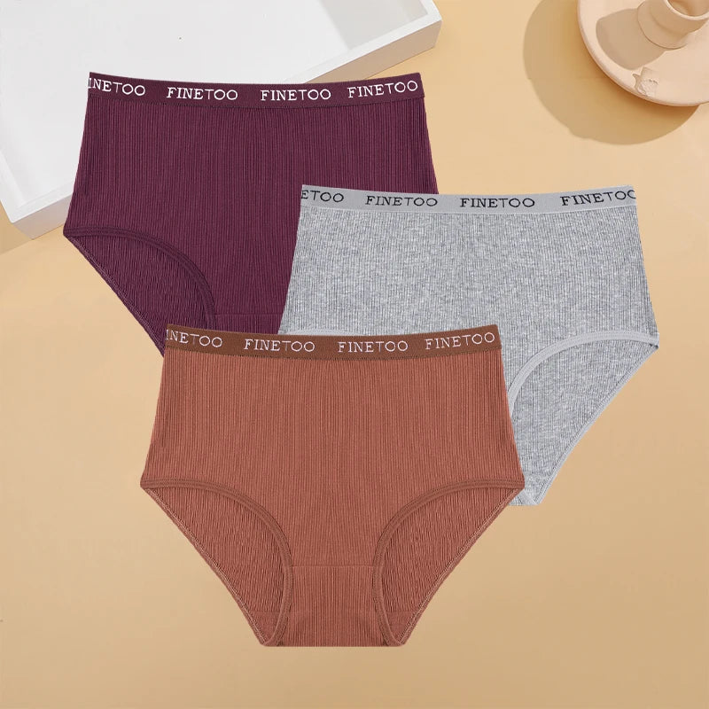 3Pcs Plus Size Cotton Underwear Sexy Striped Mid Waist Panties Breathable Stretch Belt Briefs Female Comfort Lingerie Shorts New