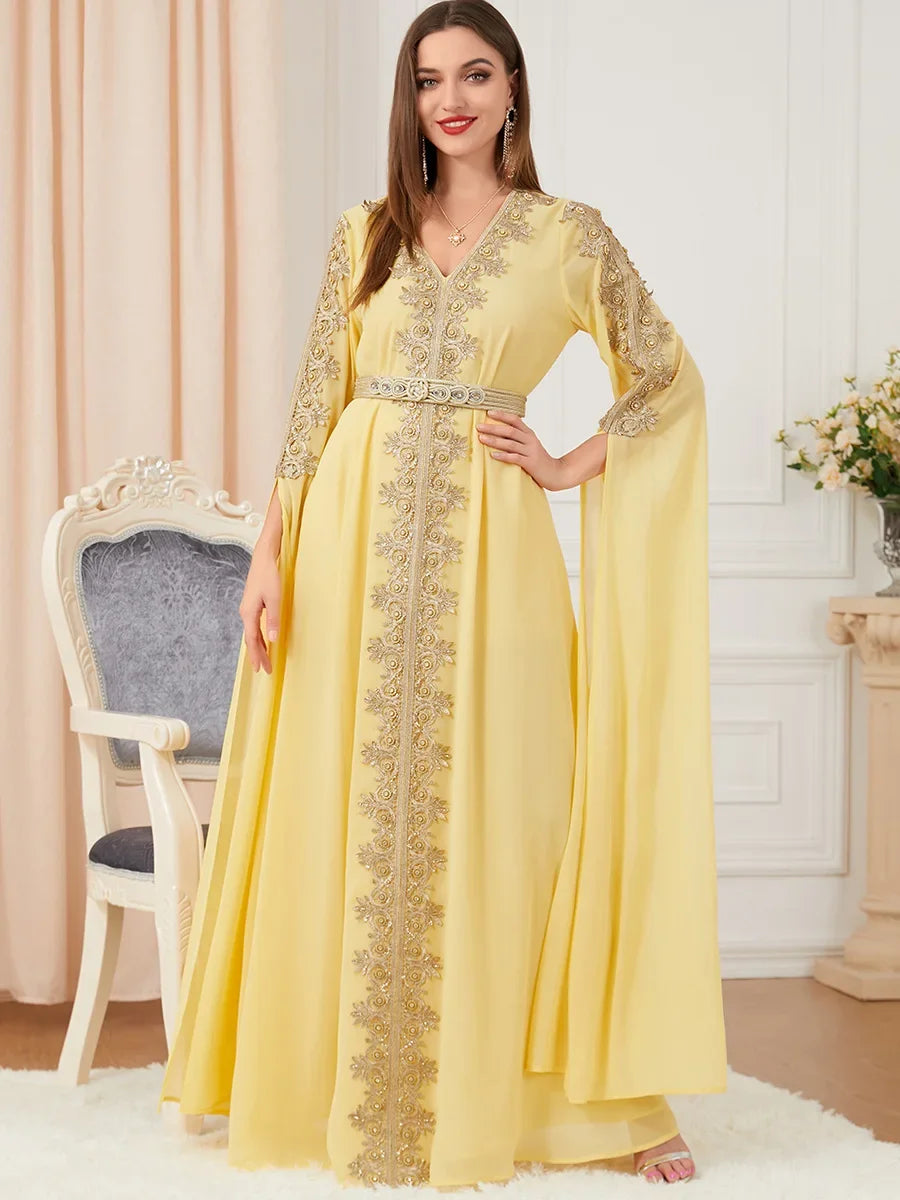 Eid Marokko Party Kleid Muslimische Frauen Abaya Kleider Langarm Abayas Dubai Türkei Islam Kaftan Robe Longue Vestidos Largos 2025