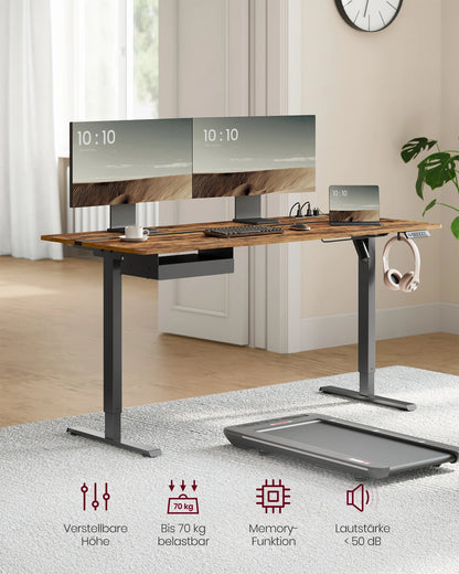 VASAGLE Höhenverstellbarer Schreibtisch elektrisch, 70 x 160 cm , stufenlos verstellbar, Memory-Funktion mit 4 Höhen