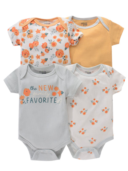 4PCS Neugeborenen Strampler Kurzarm Rundhals Cartoon Tier Blumen Drucken Body Onesies Für Baby Jungen Und Mädchen Kleidung