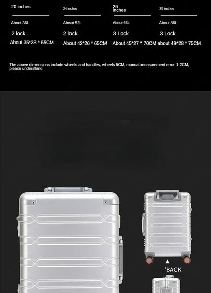 TravelTrolley-Gepäck, 20 Zoll, Handgepäck, Kabinenkoffer, Reisetaschen, Rollgepäck, Reisekoffer aus Aluminium-Magnesium-Legierung.