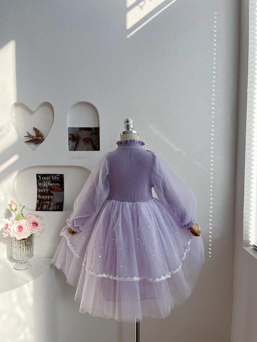 Anime Kuromi Lolita Kleid und Umhang Set Strickpullover Spleißen Mesh Prinzessin Kleid Partykleid Herbst Winter Urlaub Geschenk