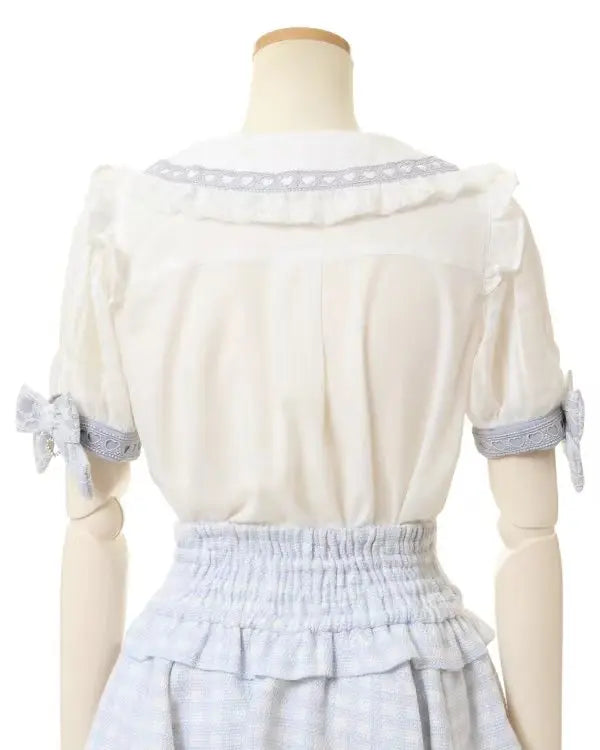 Rojita Stil Spitze Kragen Lolita Hemd Mode frauen Tops Sommer Nette Süße Bogen Schulter Slim Fit Kurzarm Blusen weibliche