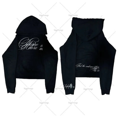 Fashion Casual Letter Print Rcok Oversized Sweatshirt Men Y2K 2025 Retro Harajuku High Street Hip-hop Vintage Loose Hoodie Women.