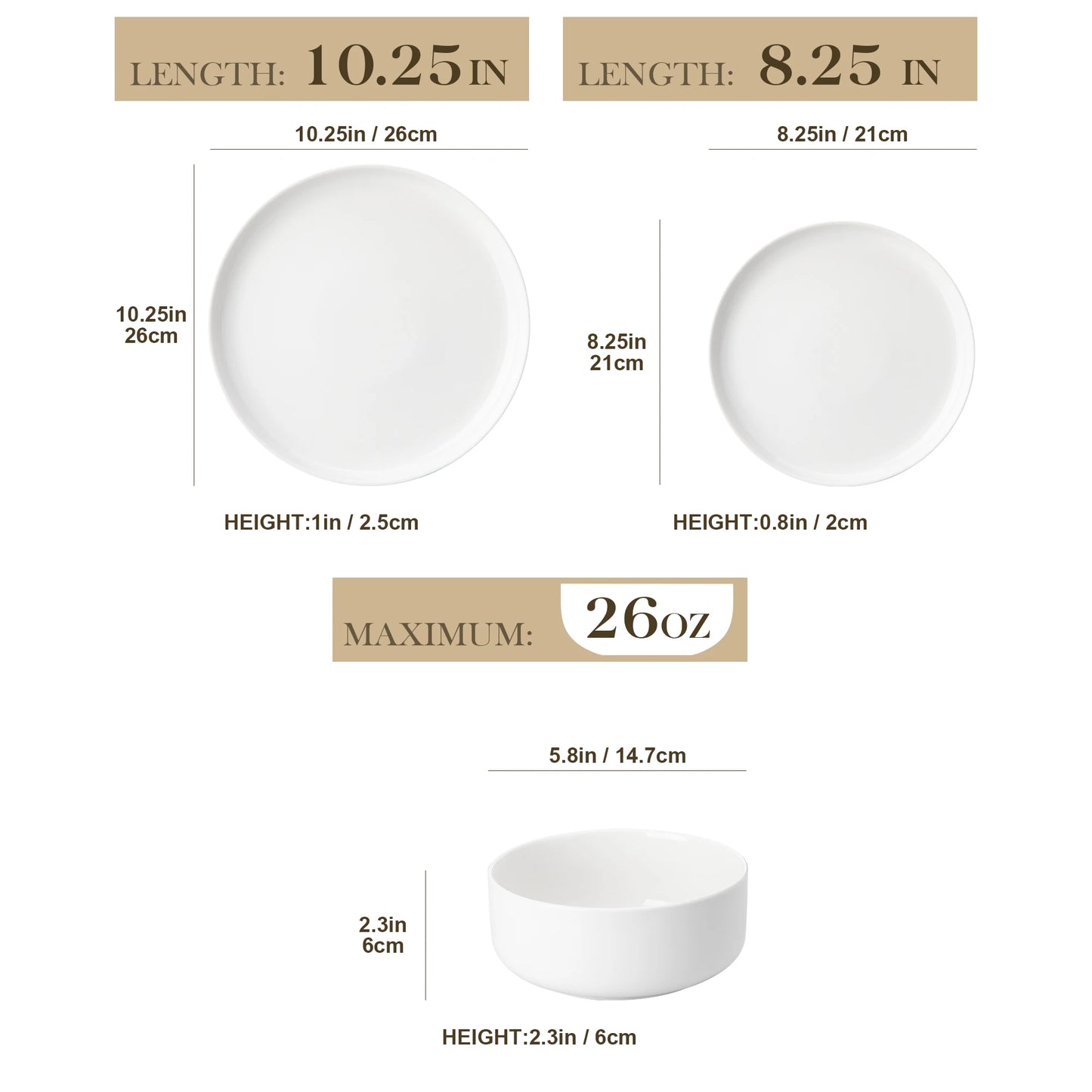 MALACASA 18/36-Piece Ceramic Plate Porcelain Dinnerware Set with 6/12 Pcs Dinner/Dessert Plates,Bowl Tableware Set for 6/12.
