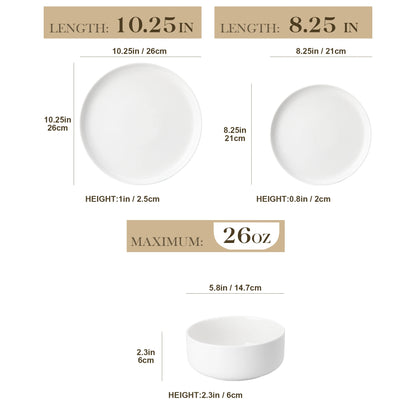 MALACASA 18/36-Piece Ceramic Plate Porcelain Dinnerware Set with 6/12 Pcs Dinner/Dessert Plates,Bowl Tableware Set for 6/12.