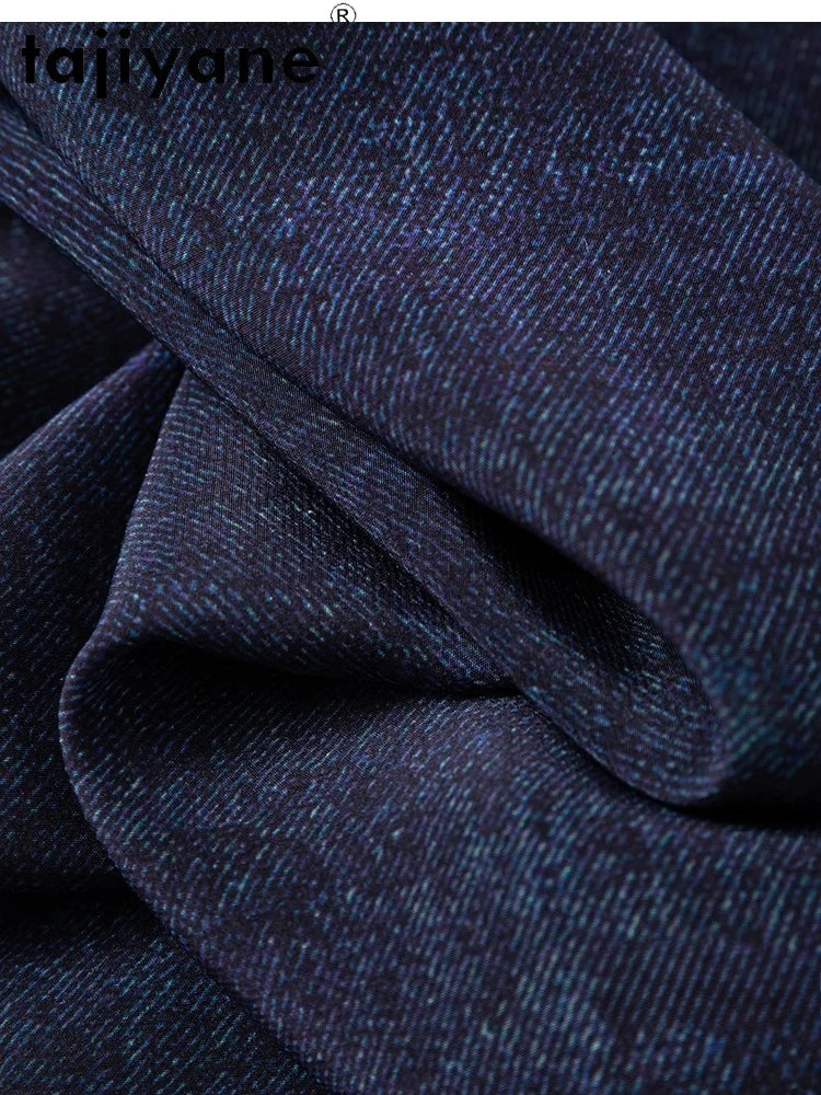 TAJIYANE 100% Maulbeerseide Kleid Frau Sommer 2025 Elegante Lange Kleider Denim Gedruckt Party Kleider Damen Kleidung Vestidos.