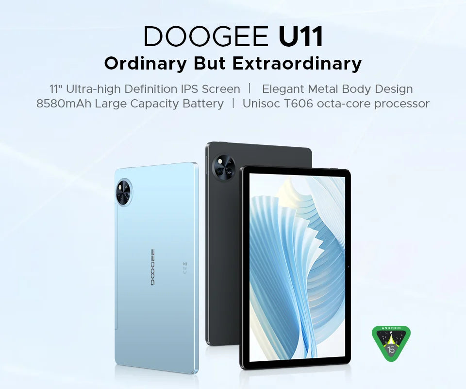 DOOGEE U11 Android 15 Tablet 11 Ultra-clear 90Hz Display 4GB RAM 128GB ROM 8580mAh Battery Dual Speaker Supports Widevine L1.