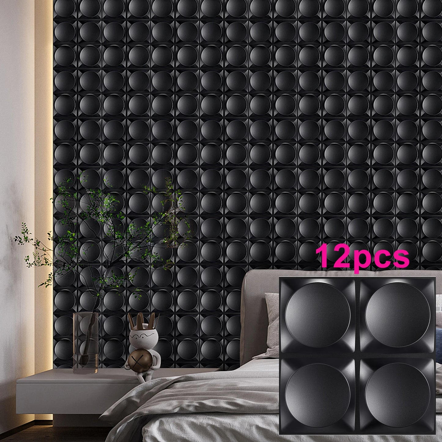 KUUJOJO 12pcs 3D textured wall panel for indoor wall decoration, suitable for living room, hall, bedroom, hotel, office