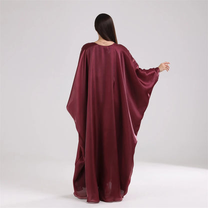 Muslim Kaftan Dress Satin Batwing Abaya For Women Dubai Luxury 2024 Islam Kebaya Robe Caftan Marocain Femme Musulmane Vestidos.
