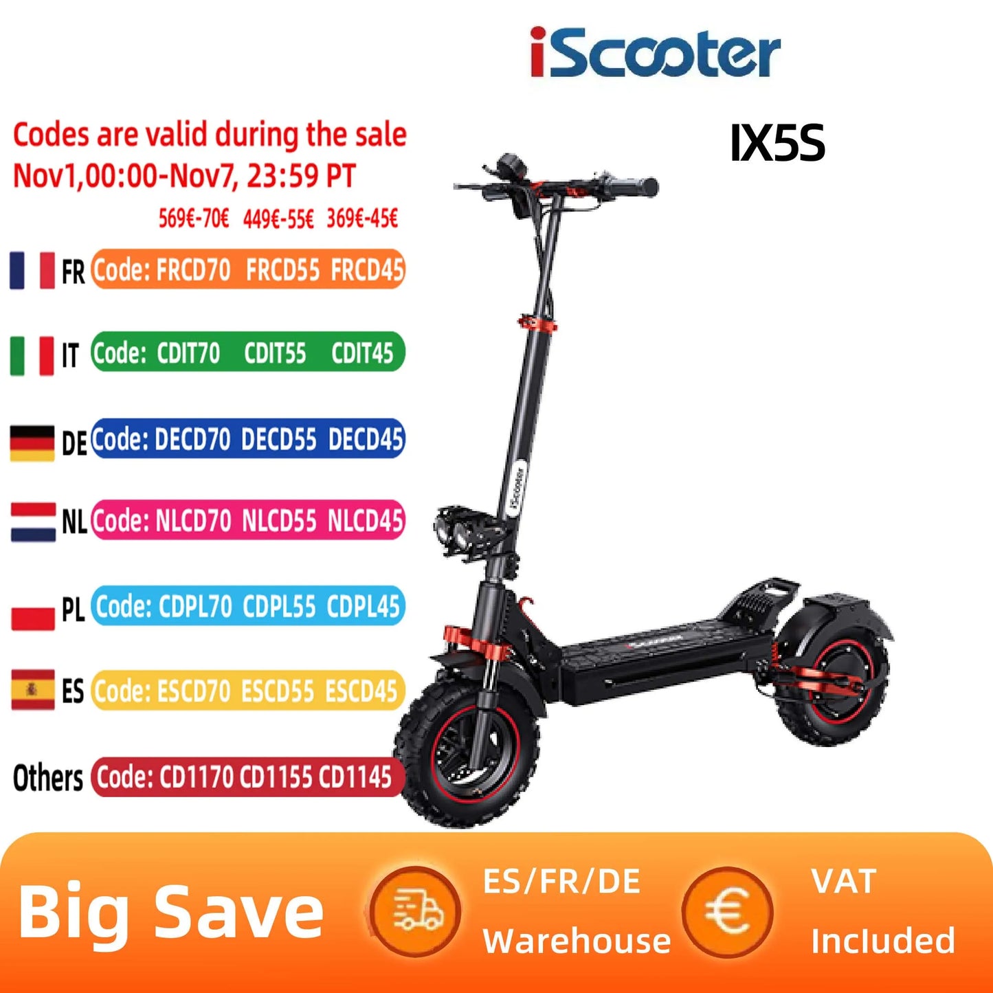 ISCOOTER IX5S Electric Scooter for Adults 1000W Motor E-Scooter 48V15AH Battery 11 Inch Off Road Tire Electric Off Road Scooter.