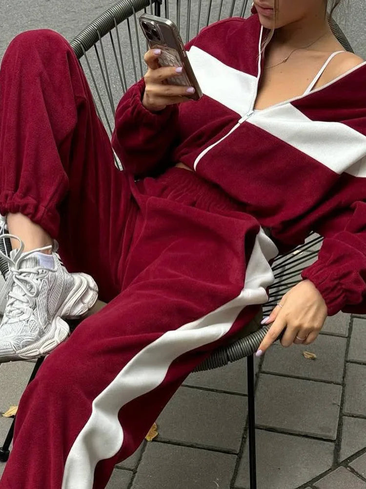 Women's Ready Zip Front Set Street Style Lightweight Hoodie & Pants Two Piece Sports Casual Fashion Loose Outdoor Outfit.