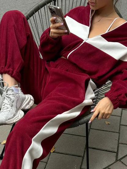 Women's Ready Zip Front Set Street Style Lightweight Hoodie & Pants Two Piece Sports Casual Fashion Loose Outdoor Outfit.