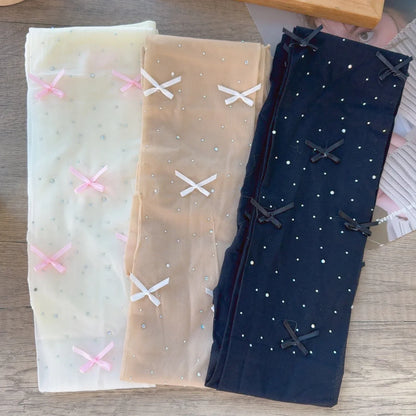 New Lolita Velvet Bowkont Embroidery Pearl Tights Pantyhose Flash Diamond Women Tight JK Style Sweet Girls Kawaii Cute Stockings.