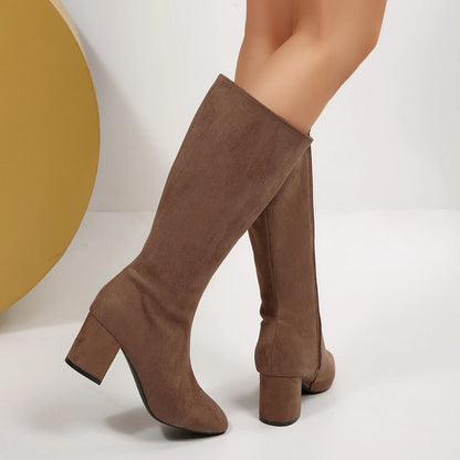 Women Boots Autumn Winter Elastic Slimming Knee-High Boots Fashion Pointed Toe Thick Heel Shoes Woman Side Zipper Casual Botas