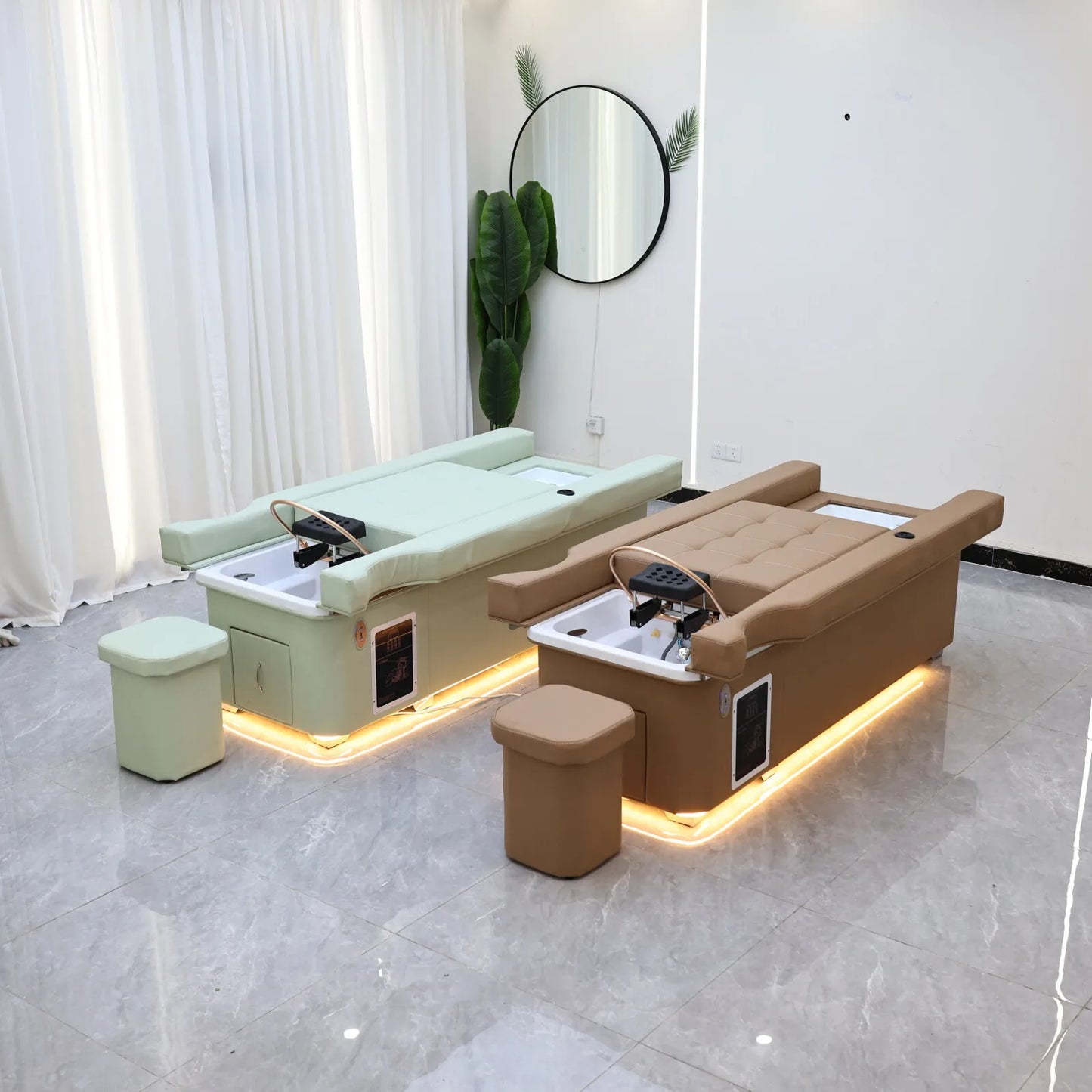 Elektrisches Lift-Shampoo-Bett, All-in-One-SPA-Salonmöbel mit Massage- und Wassercirculation, Waschbecken, Kopfbegasung und Fußbad