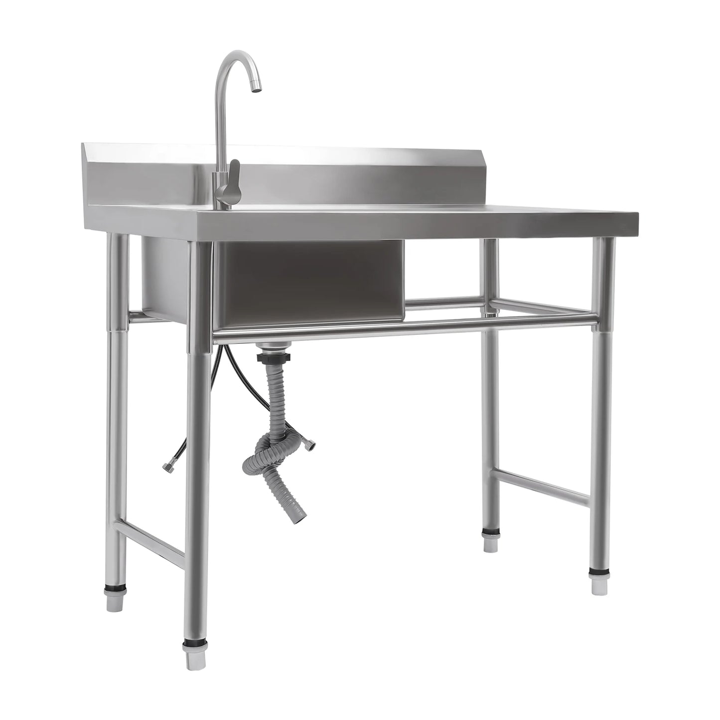 Küchenspüle mit 201 Stauraum, Edelstahlspüle mit Waschbecken, 100 x 60 x 93 cm, freistehendes kommerzielles Küchenspüle aus Edelstahl