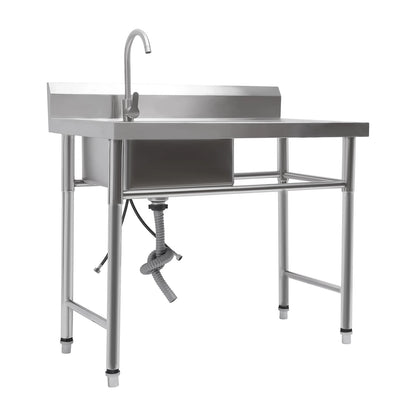 Küchenspüle mit 201 Stauraum, Edelstahlspüle mit Waschbecken, 100 x 60 x 93 cm, freistehendes kommerzielles Küchenspüle aus Edelstahl