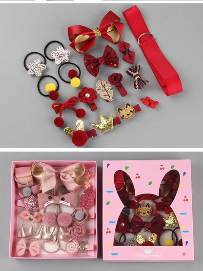 18 Pcs Hair Clip Set Cute Hair Accessories Girl Cartoon Hair Clip Headwear Bow Flower Animal Hairpin Hair Ring Box Not Included
