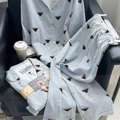 2025 Autumn New Home Clothes Lady Cotton Pajamas Suit Cute Cartoon Print Nightwear Luxury Shirt Pants Girlfriend Gift Loungewear.