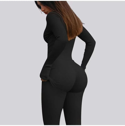 2024 New Fitness Outfit Female Casual Sport Workout Zipper Jumpsuit Women Romper Long Sleeves Skinny Activity Wear Overalls Tops.