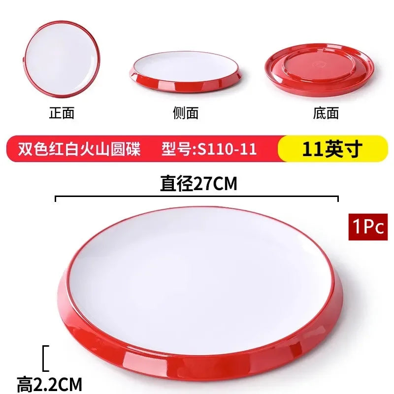 1Pc Commercial Melamine Tableware Household Plastic Dinner Plates Round Barbecue Salad Dishes Plate Kitchen Accessories