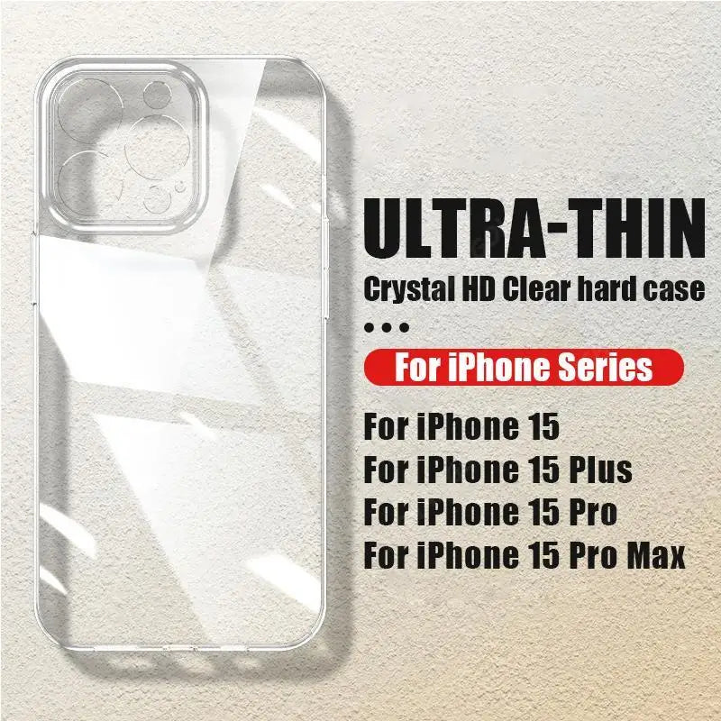 Ultra Thin High Transparent Hard PC Case For iPhone 17 15 14 13 12 16 Pro Max 16e 11 Crystal Clear Shockproof Bumper Phone Cover.
