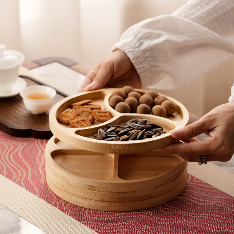 1pcs Wooden Compartment Tray for Boiling Tea  Snack Plate Home Living Room Nut Candy Fruit Serving Dish Solid Wood.