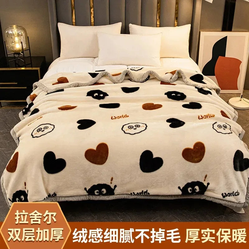 Modern Geometric Cartoon Printed Bedroom Blanket Coral Fleece Dormitory Quilt Thicking Double Layer Multi Purpose Bedding Sheets