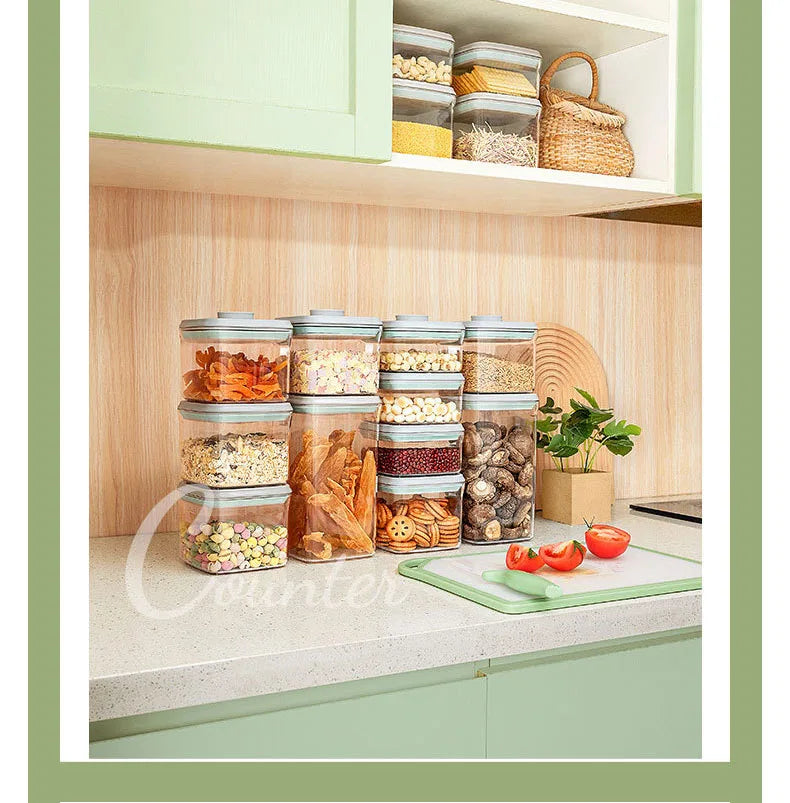 Airtight Food Storage Containers with Lids,Top Pop One Button Control,Air Tight Stackable Dry Cereal Container Set for Pantry.