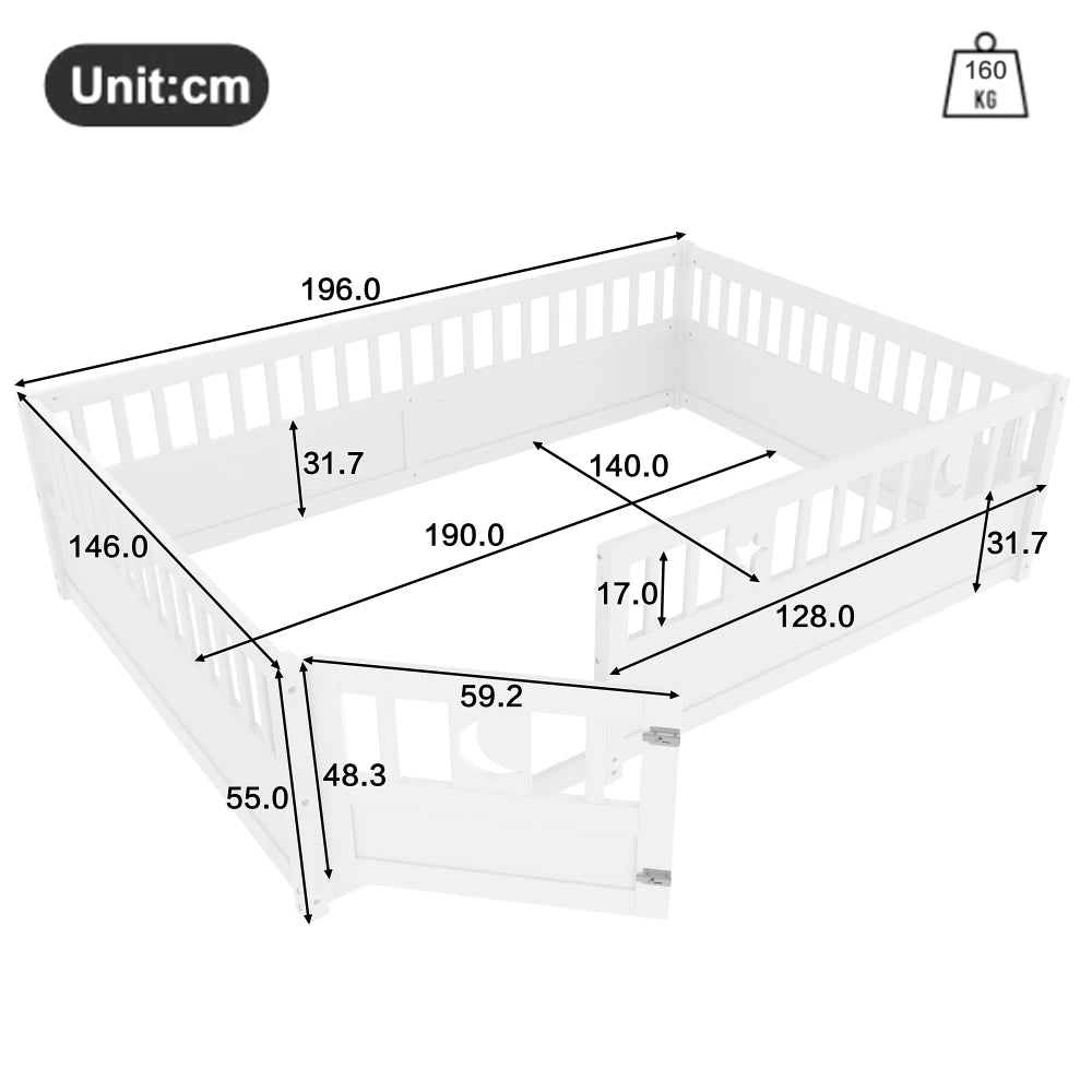 Panelbett 140 x 190 cm großes Kinderbett mit Gitter, Stern- und Monddekoration, ohne Gitter (ohne Matratze), minimalistischer Stil