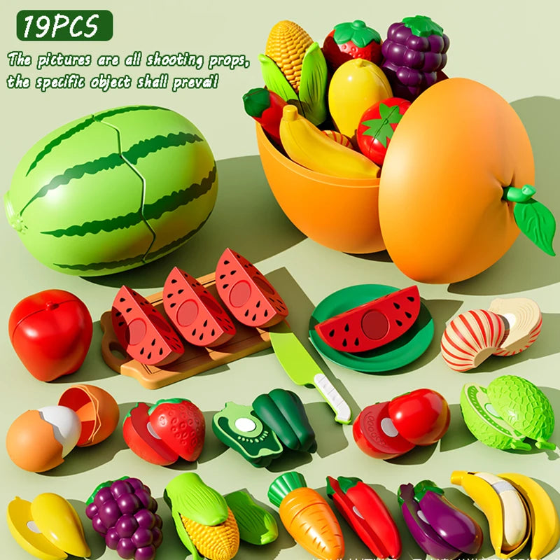 Kid Pretend Play Kitchen Toy Set Simulation Cut Fruit Vegetables Sensory Game Make Pizza Food Cook Girl Interactive Education To