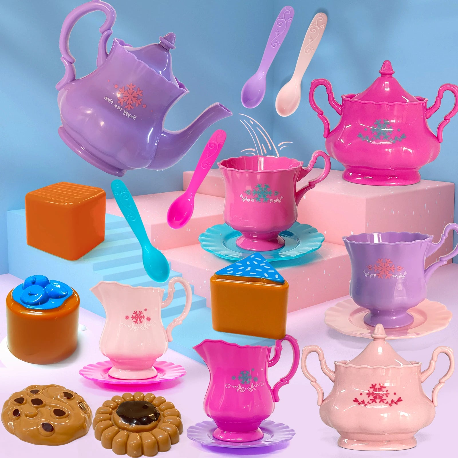 Tea Set for Little Girls, Tea Party Set, Tea Set for Toddlers Including Kettle, Cookies, Kids Play Food, Boys Girls Gifts.