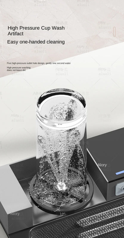 Kitchen 304 Stainless Steel Waterfall Sink, Large Single Slot, Digital Display Embossed Washing Basin Household Dishwashing Sink