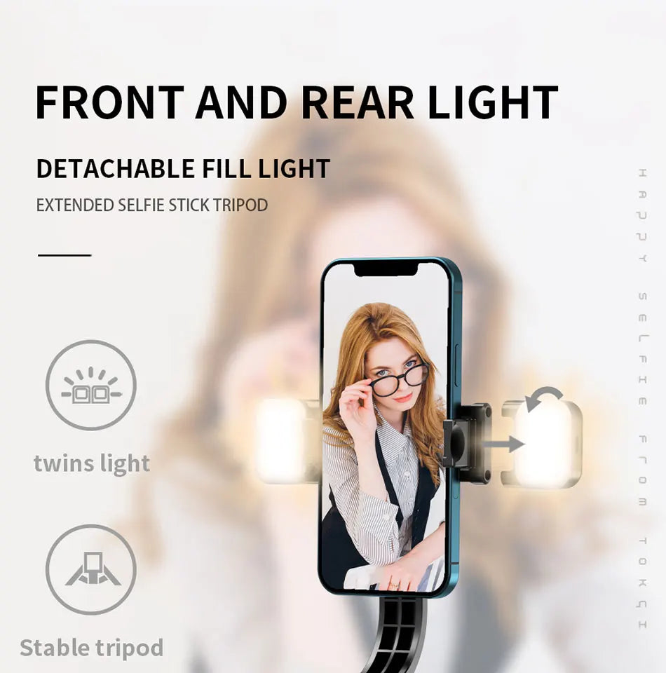 L13D Selfie Stick 1160mm with Wireless Bluetooth Double Fill Light Extended Tripod with Remote Shutter for Android IOS Cellphone.