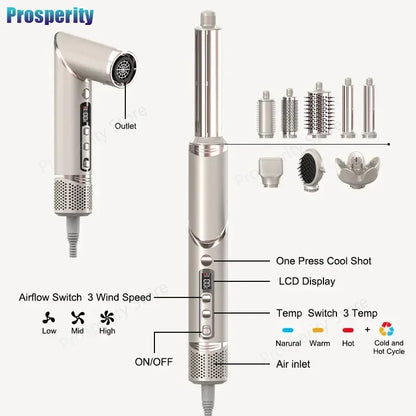 8 in 1 Professional Folding Hair Dryer Airwrap High Speed 110000rpm Blow Dryer Automatic Curling Iron Salon Hair Styling Tools.