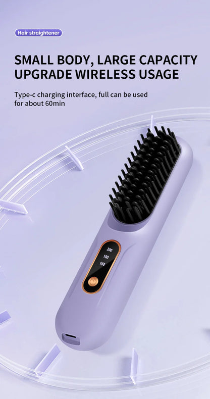 Electric Heating Straight Hair Comb LCD Screen USB Wireless Portable Negative Ion Styling Tool Rechargeable Straightening Brush