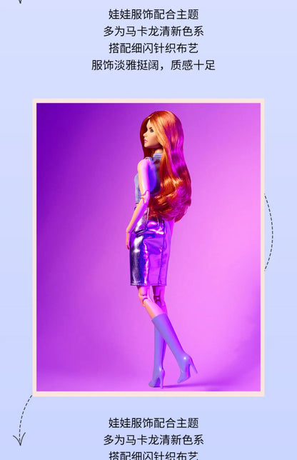 Genuine Barbie Deluxe Style Dolls Pink Dress Outfit Blond Hair Knot Bow Accessories Mesh Tights Toys For Girls Sweet Gift