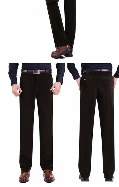 Business Casual Men Corduroy Pants Autumn Winter New Solid Zipper Pockets Simplicity Fashion Loose Thicken Straight Trousers.