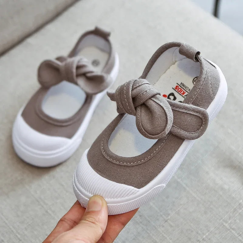 Korean Style Fashion Children Fashion Girls Canvas Shoes Versatile Bow Baby Kids Casual Shoes Simple Classic Candy Color Bowtie