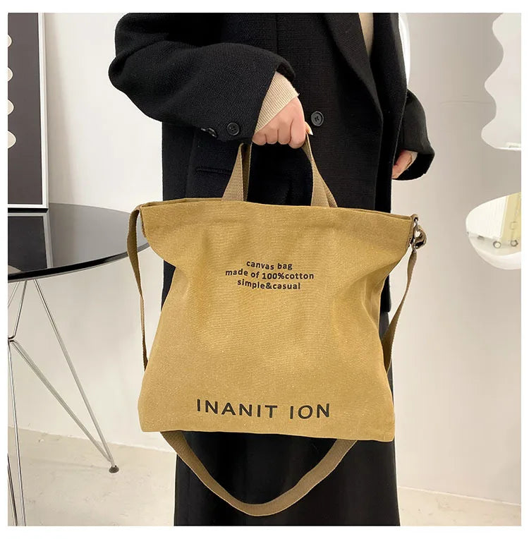 Japanese Canvas Men's and Women's Simple Cross-body Bag Wash Canvas Thick Handbag Large Capacity Arts Students Package Satchel.