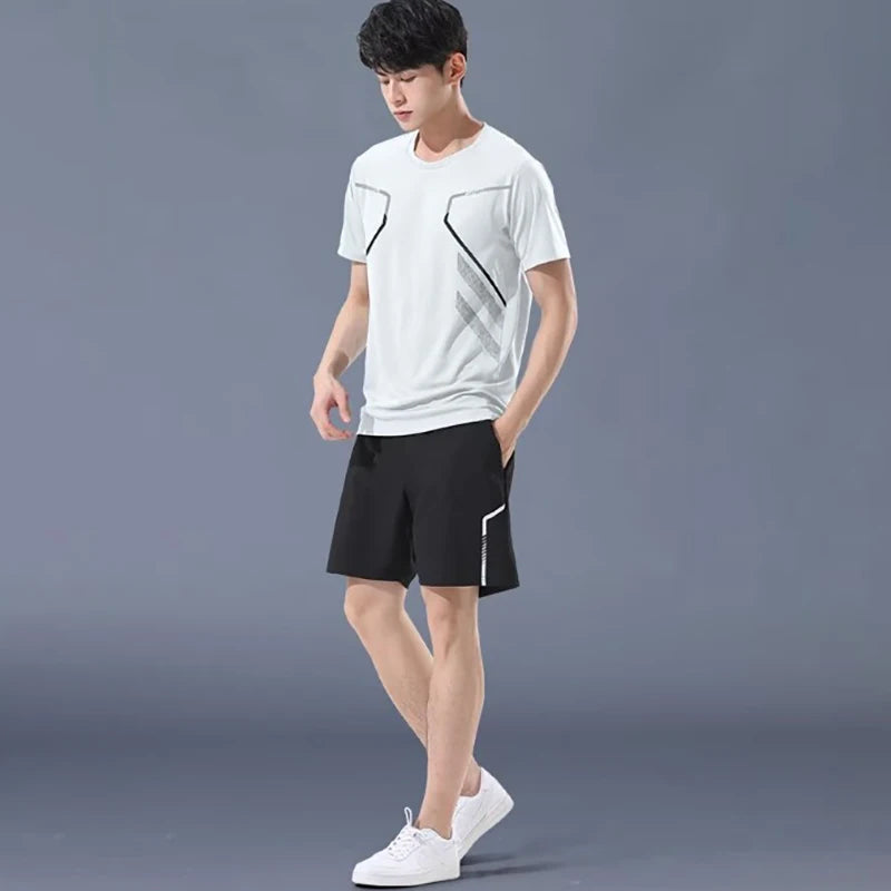 Plus Size Men's Quick-Drying Short-Sleeved Shorts Suit Sportswear Men's Leisure Sports Running Fitness T-Shirt Shorts Set men.