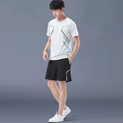 Plus Size Men's Quick-Drying Short-Sleeved Shorts Suit Sportswear Men's Leisure Sports Running Fitness T-Shirt Shorts Set men.